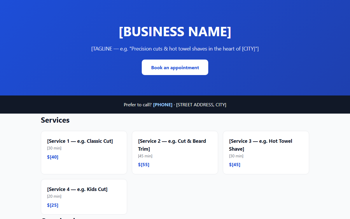 Booking Page template